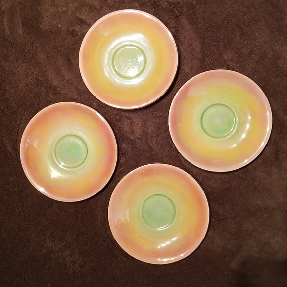 1940s Vintage Royal Winton Grimwades Orange Green Lustreware Set 4 Cups/Saucers - Picture 6 of 17